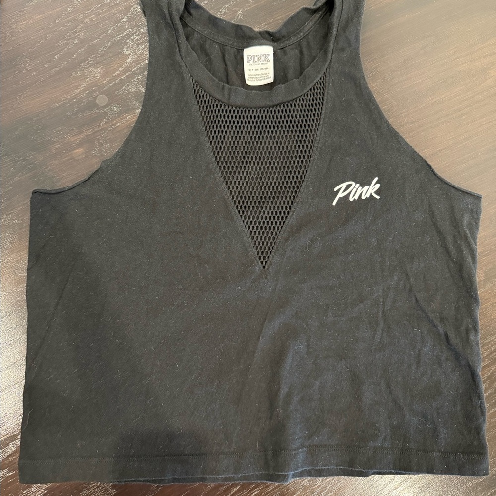 PINK Victoria's Secret Black Tank Top with Mesh Detail